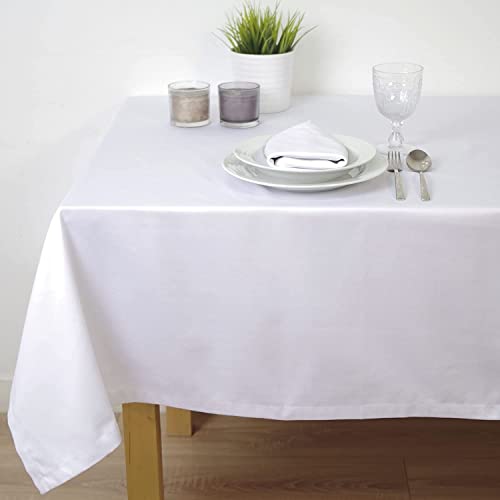Dhestia Home - Mantel Hostelería de Tela Blanca Satén Polialgodón - Color Blanco, Talla 120x120 cm