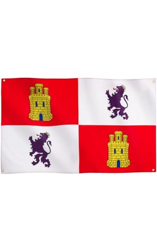 Runesol Bandera de Castilla y León, 91x152cm, 3ft x 5ft, 4 Ojales, Ojal en Cada Esquina, Castilla y León, Castela e Leão, Banderas Premium, Interior, Exterior, Colores Vívidos