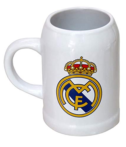 Real Madrid, Jarra de Cerveza, Capacidad 400 ml, Producto Oficial Real Madrid,Regalo Original Color Blanco (CyP Brands)